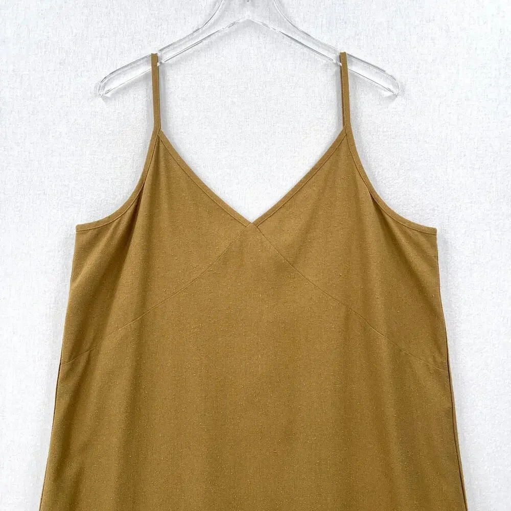JENNI KAYNE Riviera Slip Dress Womens XXL Safari Green Raw Silk V-neck Maxi NEW - Picture 4 of 16